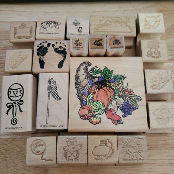 Lot of 20 Wood Backed Rubber Stamps Mixed Variety Stampin Up and Others - Picture 1 of 12